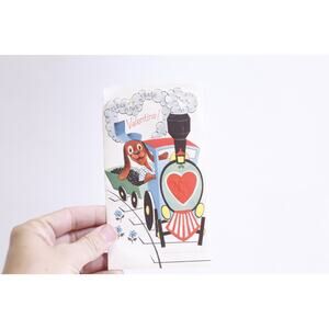 Cute Dog Driving a Locomotive, Loco Pilot, Valentine's Card, USED, Shape Card,